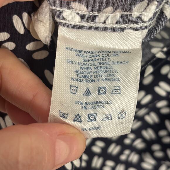 Lands End Shirt 10 Navy White Button Cotton‎ Stretch Sailor Career Office Casual - Picture 11 of 12